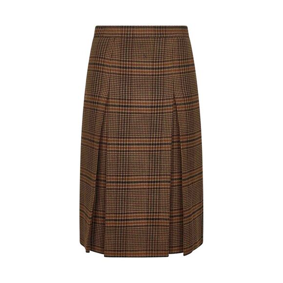 Saint Laurent Women Brown Prince Of Wales Midi Skirt - Picture 1 of 2